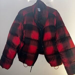 Old Navy Red and Black Plaid Puffer Jacket